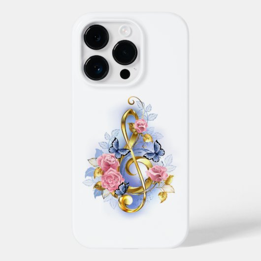 トレブルクレフ、 音符記号とピンクローズ Case-Mate iPhoneケース (裏面)