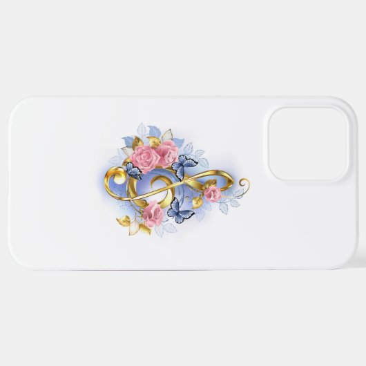 トレブルクレフ、 音符記号とピンクローズ iPhoneケース (裏面横)