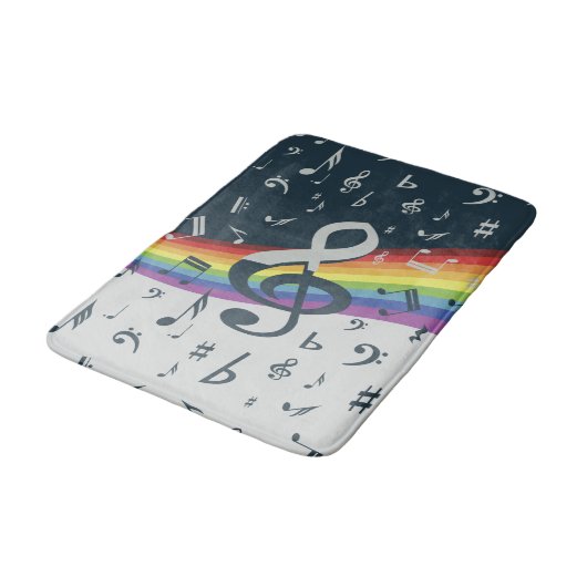 トレブルクレフ、 音符記号ウェーブレインボーカラー バスマット (アングル)