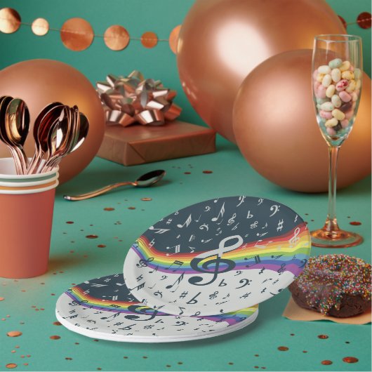 トレブルクレフ、 音符記号ウェーブレインボーカラー ペーパープレート (複数)