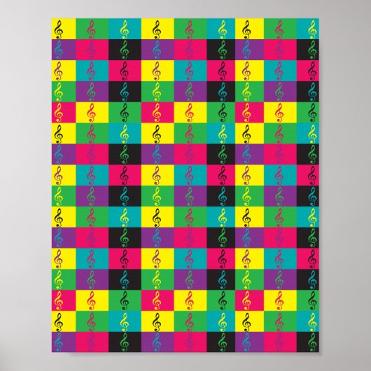トレブルクレフ、 音符記号カラフル音楽 ポスター (正面)