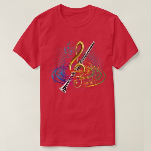トレブルクレフ、 音符記号クラリネット Tシャツ (デザイン正面)