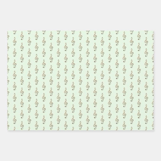 トレブルクレフ、 音符記号パターンミュージックをテーマにしたグレーグリーンブルー ラッピングペーパーシート (正面2)