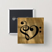 トレブルクレフ、 音符記号ベースクレフ、 音符記号ハートゴールデンシートミュージック 缶バッジ (正面&裏面)