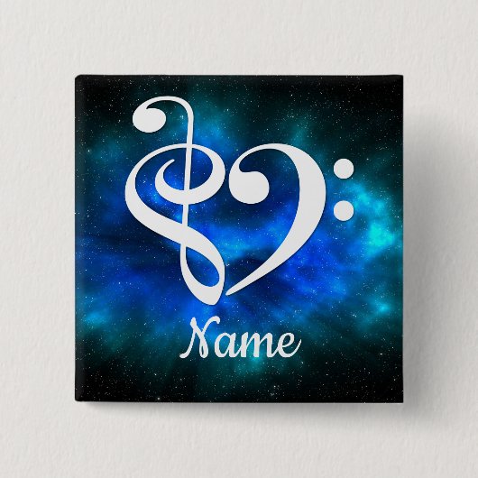 トレブルクレフ、 音符記号ベースクレフ、 音符記号ハートブルーネブラカスタマイズー 缶バッジ (正面)