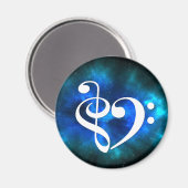 トレブルクレフ、 音符記号ベースクレフ、 音符記号ハートブルーバースト星雲 マグネット (正面/裏面)