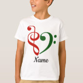 トレブルクレフ、 音符記号ベースクレフ、 音符記号ハートホリカスタマイズー Tシャツ (正面)