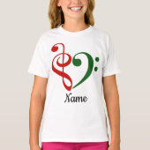 トレブルクレフ、 音符記号ベースクレフ、 音符記号ハートホリカスタマイズー Tシャツ (正面)