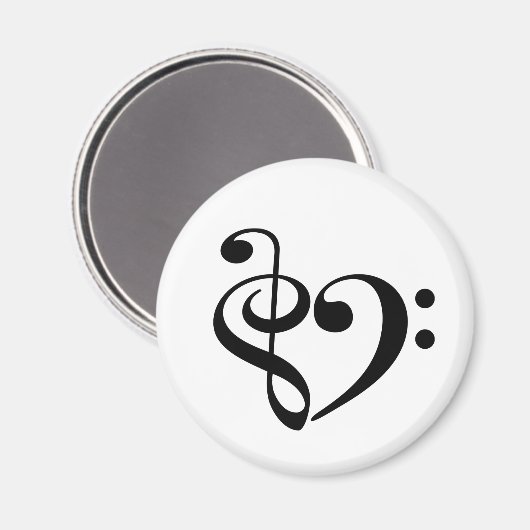 トレブルクレフ、 音符記号ベースクレフ、 音符記号ハートミュージック恋人 マグネット (正面/裏面)
