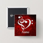 トレブルクレフ、 音符記号ベースクレフ、 音符記号ハートレッドネブラカスタマイズー 缶バッジ (正面&裏面)
