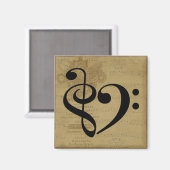 トレブルクレフ、 音符記号ベースクレフ、 音符記号ハートヴィンテージシートミュージック マグネット (正面/裏面)