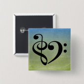 トレブルクレフ、 音符記号ベースクレフ、 音符記号ハートヴィンテージシートミュージック 缶バッジ (正面&裏面)