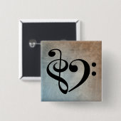 トレブルクレフ、 音符記号ベースクレフ、 音符記号ハートヴィンテージシートミュージック 缶バッジ (正面&裏面)