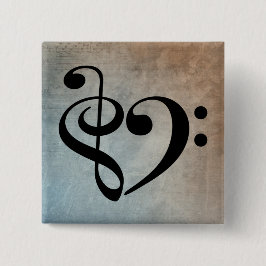 トレブルクレフ、 音符記号ベースクレフ、 音符記号ハートヴィンテージシートミュージック 缶バッジ