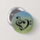 トレブルクレフ、 音符記号ベースクレフ、 音符記号ハートヴィンテージシートミュージック 缶バッジ (正面&裏面)