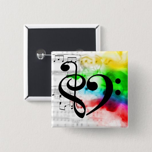 トレブルクレフ、 音符記号ベースクレフ、 音符記号ハートヴィンテージシートミュージック 缶バッジ (正面&裏面)