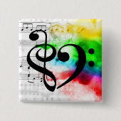 トレブルクレフ、 音符記号ベースクレフ、 音符記号ハートヴィンテージシートミュージック 缶バッジ (正面)