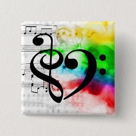 トレブルクレフ、 音符記号ベースクレフ、 音符記号ハートヴィンテージシートミュージック 缶バッジ