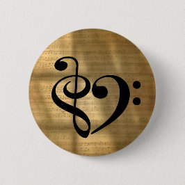 トレブルクレフ、 音符記号ベースクレフ、 音符記号ハートヴィンテージシート音楽Bu 缶バッジ