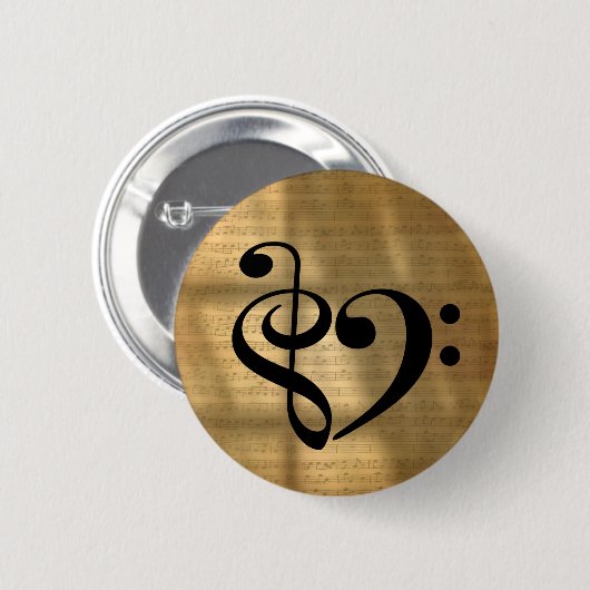 トレブルクレフ、 音符記号ベースクレフ、 音符記号ハートヴィンテージシート音楽Bu 缶バッジ (正面&裏面)