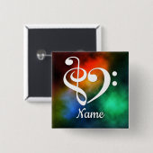 トレブルクレフ、 音符記号ベースクレフ、 音符記号ハート星雲カスタマイズ 缶バッジ (正面&裏面)