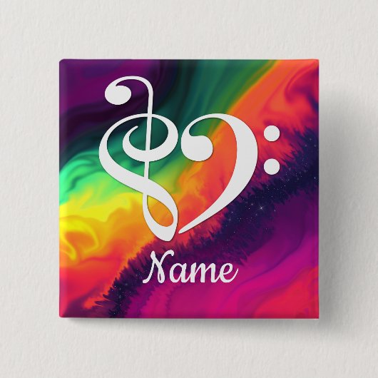 トレブルクレフ、 音符記号ベースクレフ、 音符記号ハート星雲カスタマイズ 缶バッジ (正面)