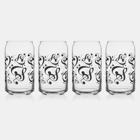 トレブルクレフ、 音符記号ベースクレフ、 音符記号ハート音楽ノート ガラス缶 (正面)