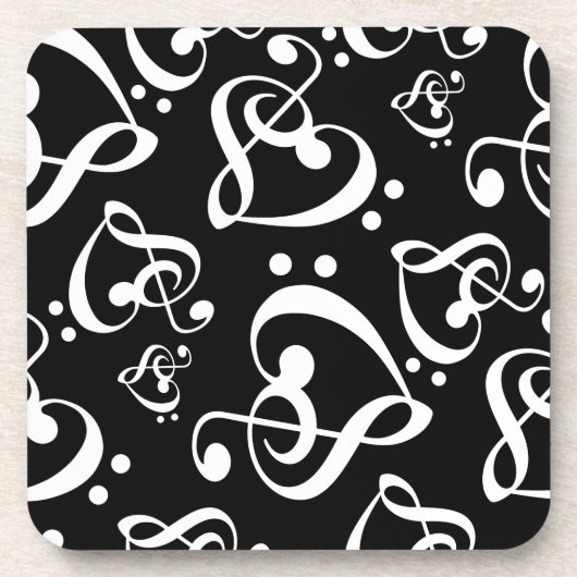 トレブルクレフ、 音符記号ベースクレフ、 音符記号ハート音楽パターンコースター コースター (正面)