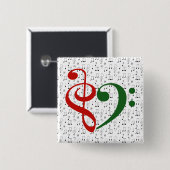 トレブルクレフ、 音符記号ベースクレフ、 音符記号ハート音楽愛好家クリスマス 缶バッジ (正面&裏面)