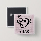 トレブルクレフ、 音符記号ベースクレフ、 音符記号ミュージカルハートシタール 缶バッジ (正面&裏面)