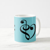 トレブルクレフ、 音符記号ベースクレフ、 音符記号音楽ノートミュージカルハート コーヒーマグカップ (正面右)