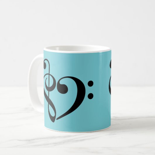 トレブルクレフ、 音符記号ベースクレフ、 音符記号音楽ノートミュージカルハート コーヒーマグカップ (正面左)