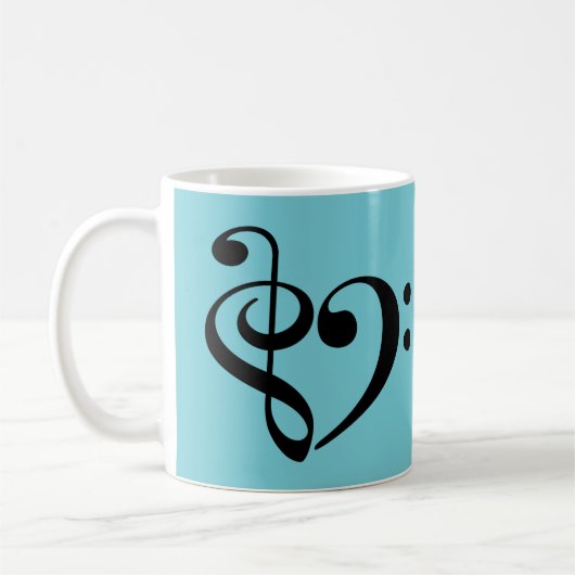 トレブルクレフ、 音符記号ベースクレフ、 音符記号音楽ノートミュージカルハート コーヒーマグカップ (左)