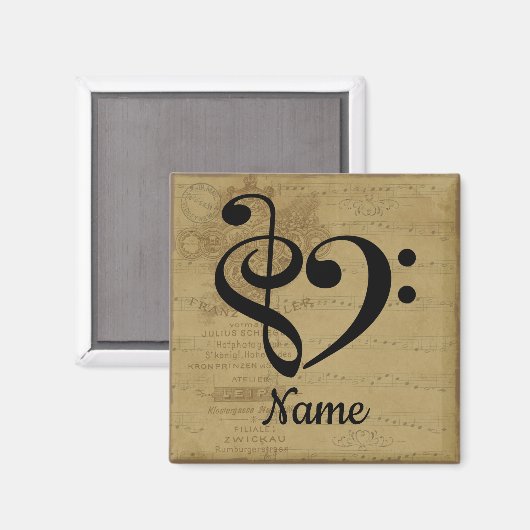トレブルクレフ、 音符記号ベースクレフ、 音符記号音楽ハートカスタマイズ マグネット (正面/裏面)