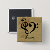 トレブルクレフ、 音符記号ベースクレフ、 音符記号音楽ハートカスタマイズ 缶バッジ (正面&裏面)
