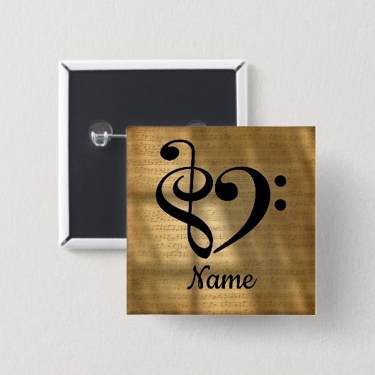トレブルクレフ、 音符記号ベースクレフ、 音符記号音楽ハートカスタマイズ 缶バッジ (正面&裏面)