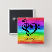 トレブルクレフ、 音符記号ベースクレフ、 音符記号音楽ハートカスタマイズ 缶バッジ (正面&裏面)