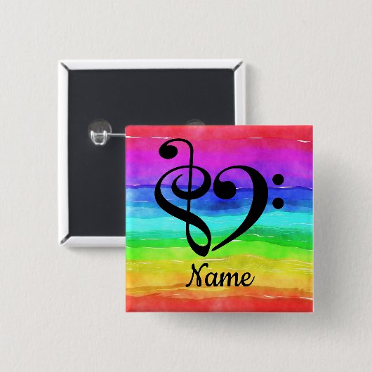 トレブルクレフ、 音符記号ベースクレフ、 音符記号音楽ハートカスタマイズ 缶バッジ (正面&裏面)