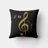トレブルクレフ、 音符記号ミュージカルノート彼女の名前金ゴールド&blk クッション (裏面)