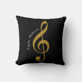 トレブルクレフ、 音符記号ミュージカルノート彼女の名前金ゴールド&blk クッション (正面)
