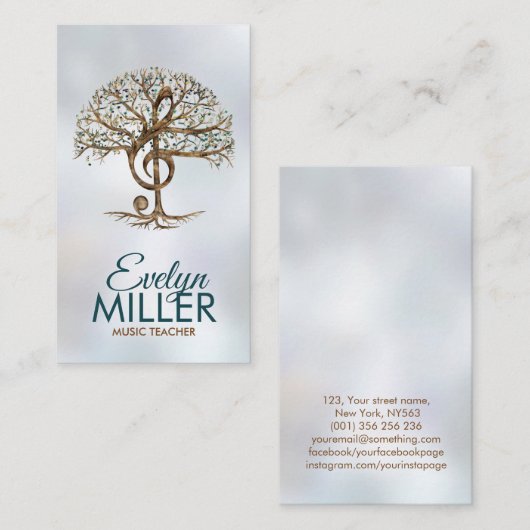 トレブルクレフ、 音符記号ミュージックツリー 名刺 (正面/裏面)