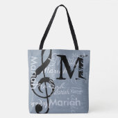 トレブルクレフ、 音符記号ミュージックノートダスティブルーカラー名 トートバッグ (正面)