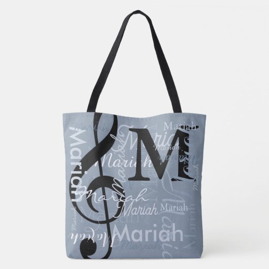 トレブルクレフ、 音符記号ミュージックノートダスティブルーカラー名 トートバッグ (裏面)