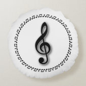 トレブルクレフ、 音符記号ミュージックノートデザイン ラウンドクッション (裏面)