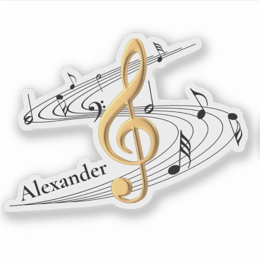トレブルクレフ、 音符記号ミュージックノートパーソナライズされた シール (正面)