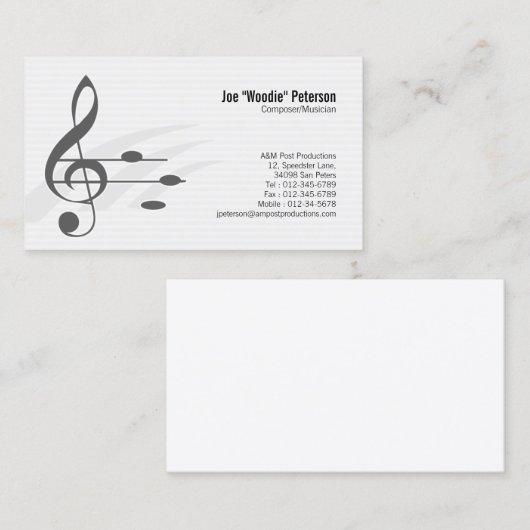 トレブルクレフ、 音符記号ミュージックノートミュージシャン 名刺 (正面/裏面)