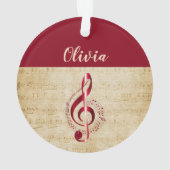 トレブルクレフ、 音符記号レッドヴィンテージ曲名 オーナメント (裏面)