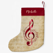 トレブルクレフ、 音符記号ヴィンテージ音楽 スモールクリスマスストッキング (裏面)