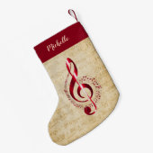 トレブルクレフ、 音符記号ヴィンテージ音楽 スモールクリスマスストッキング (裏面 (吊り時))