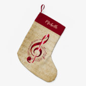 トレブルクレフ、 音符記号ヴィンテージ音楽 スモールクリスマスストッキング (正面 (吊り時))